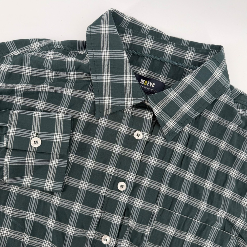Maeve by Anthropologie Plaid‎ Button Down Shirt Womens Small Green White Top